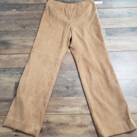 Talbots Pants - New Vintage Talbots Suede Like Flat Front Straight Leg High Rise Tan Lined Pants